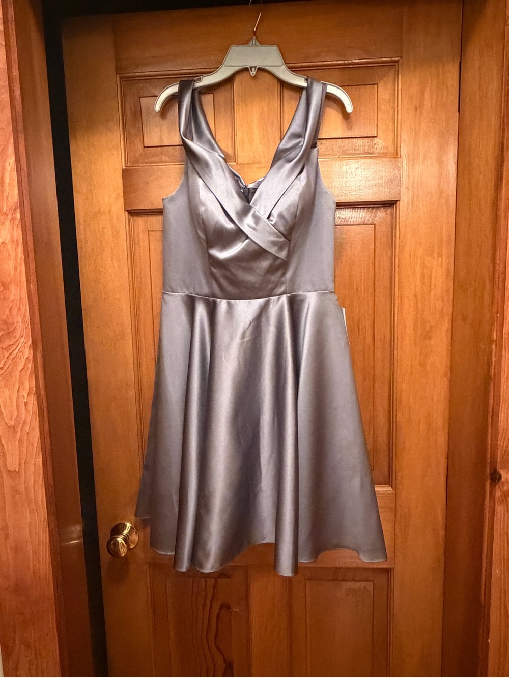 Cinderella Silver Satin V-Neck Fit & Flare Mini Dress